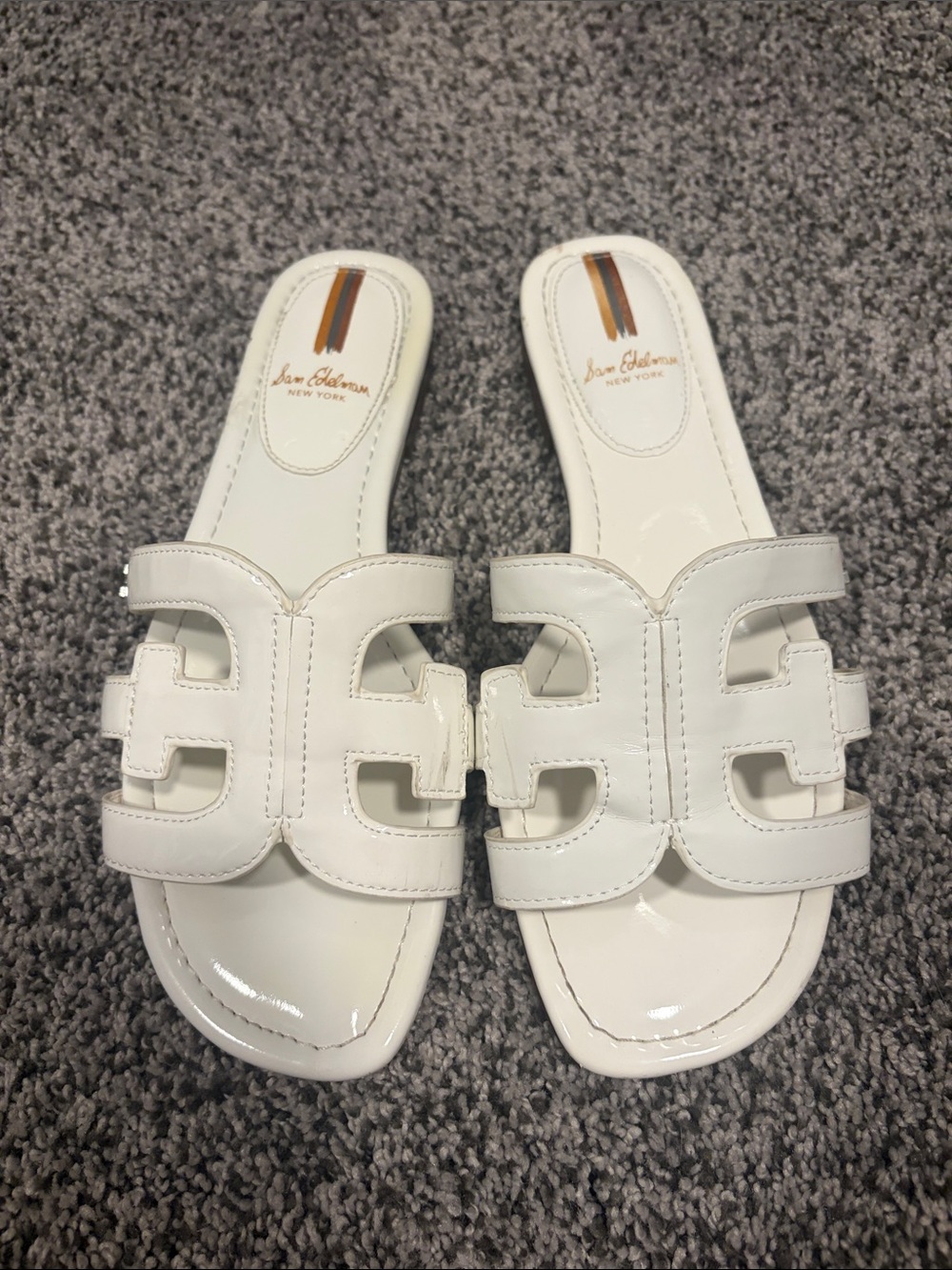 Sam Edelman White Patent Slide Mules Size 8